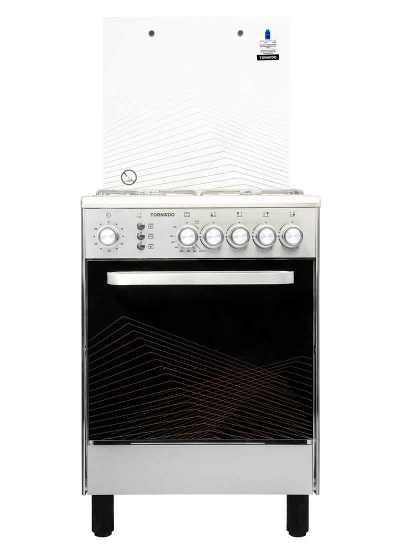 TORNADO - Tornado 60 x 60 cm Freestanding Cooker Full Gas Cooking Range with 4 Burners Automatic Ignition & full Safety Double Knob Cast Iron Pan Support, Stainless Steel Finish 6T403RC1X01SG - Image 1