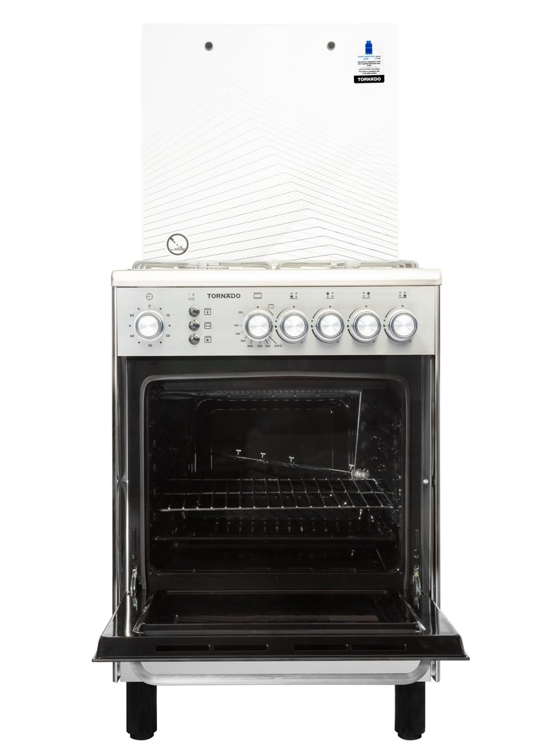 TORNADO - Tornado 60 x 60 cm Freestanding Cooker Full Gas Cooking Range with 4 Burners Automatic Ignition & full Safety Double Knob Cast Iron Pan Support, Stainless Steel Finish 6T403RC1X01SG - Image 1
