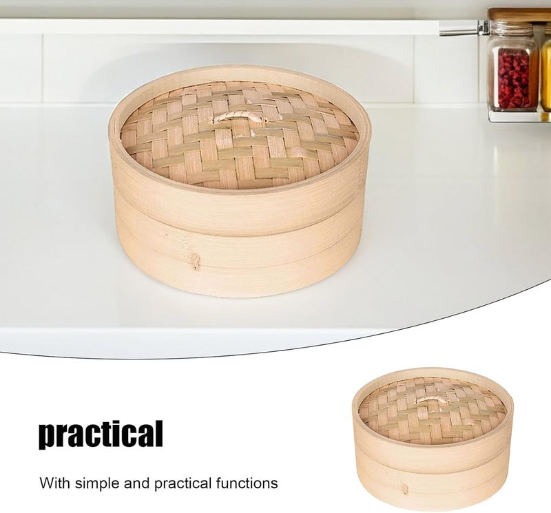 Steamer Basket with Lid 18cm Natural Kitchen Food Steamer for Dumplings Vegetables Asian Cuisine Reusable Household Cooking Tool - Image 3