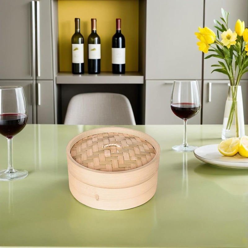 Steamer Basket with Lid 18cm Natural Kitchen Food Steamer for Dumplings Vegetables Asian Cuisine Reusable Household Cooking Tool - Image 5