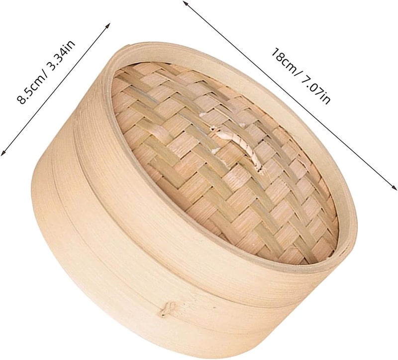 Steamer Basket with Lid 18cm Natural Kitchen Food Steamer for Dumplings Vegetables Asian Cuisine Reusable Household Cooking Tool - Image 2