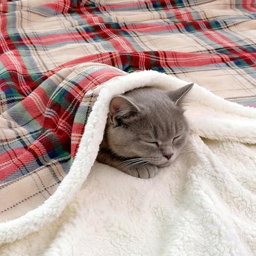 PU MEI Sherpa Fleece Throw Blanket 80" x 90" Reversible Plush Fluffy Large Big Blanket Lattice Flannel Blankets for All Season Use, Chrismas Red - Image 5