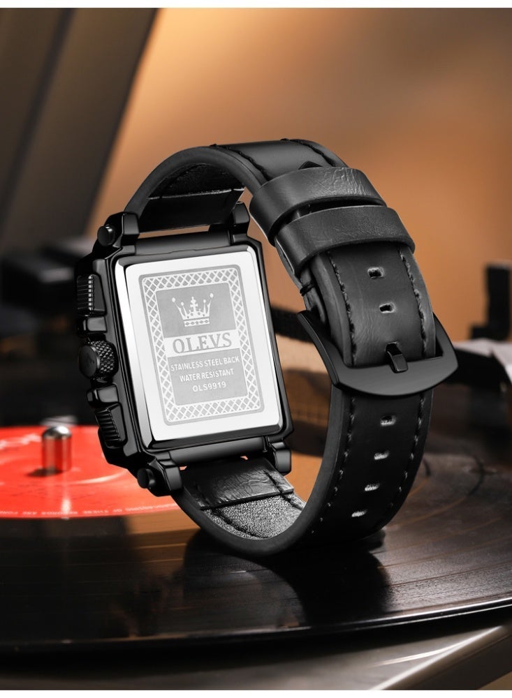 أوليفز ساعات OLEVS المربعة للرجال من الجلد البني كرونوغراف ساعة عمل أنيقة مضيئة ومقاومة للماء ساعات معصم كاجوال - Image 5