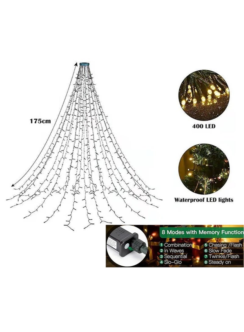 6.6FT Tree Lights with Ring 16 Strings 400 LEDs String Lights with 8 Models & Memory Function Waterproof Tree Lights for New Year Party Decoration Warm Light Christmas - Image 3