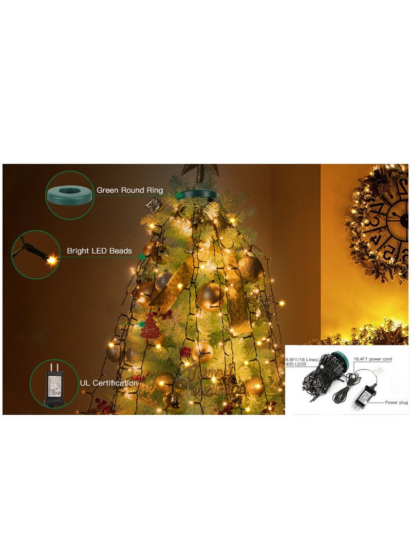 6.6FT Tree Lights with Ring 16 Strings 400 LEDs String Lights with 8 Models & Memory Function Waterproof Tree Lights for New Year Party Decoration Warm Light Christmas - Image 4