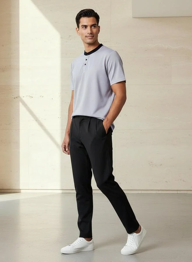 سبلاش فيڤ Men Regular Fit Henley Neck Short Sleeves T-shirt