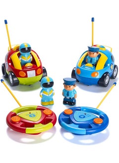 2 Pack Cartoon Remote Control Cars - Police Car And Race Car For Toddlers - Rc Cars For Kids With Different Frequencies - Easy Remote Control Toy For Boys And Girls - Toddler Gifts 18+ Months
