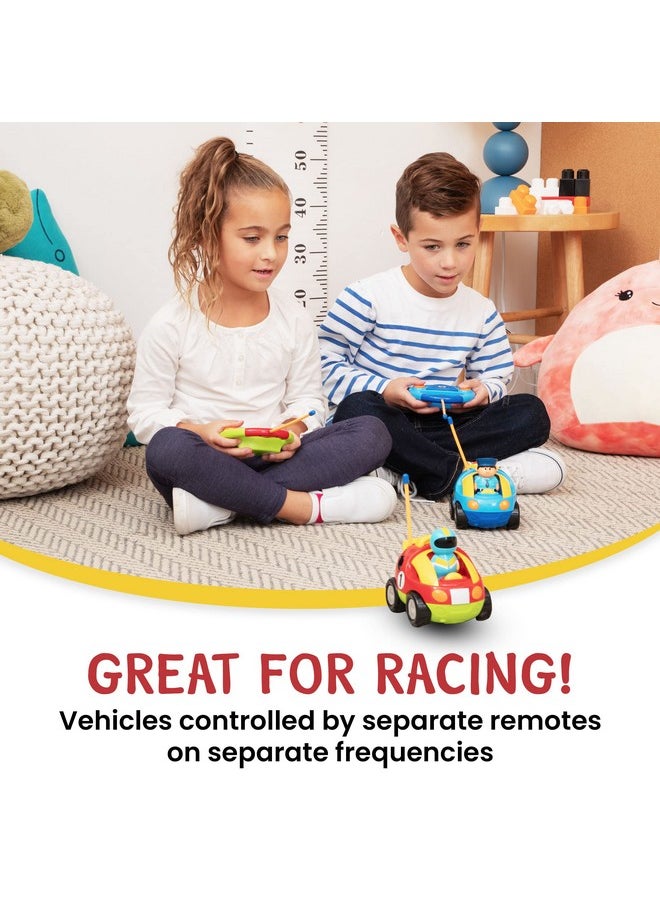 Prextex - 2 Pack Cartoon Remote Control Cars - Police Car And Race Car For Toddlers - Rc Cars For Kids With Different Frequencies - Easy Remote Control Toy For Boys And Girls - Toddler Gifts 18+ Months - Image 1