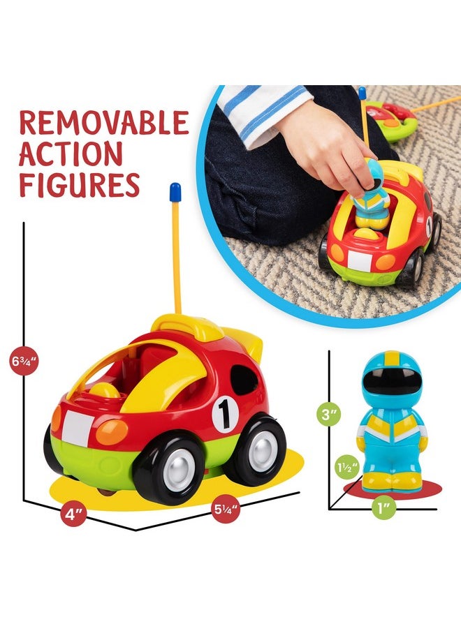 Prextex - 2 Pack Cartoon Remote Control Cars - Police Car And Race Car For Toddlers - Rc Cars For Kids With Different Frequencies - Easy Remote Control Toy For Boys And Girls - Toddler Gifts 18+ Months - Image 1