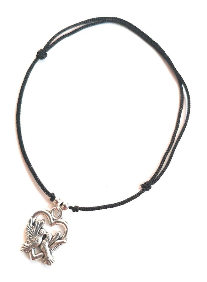 Jyokrish Handmade Adjustable Simple Black Thread twisted hanging Bird with Heart anklet For Women | girls | Nazariya |Payal | Nazar Battu |Free Size |Single Leg - Image 2