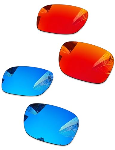 Combine8 2 Pairs Ploarized Replacement Lenses for Oakley Holbrook OO9102/Holbrook Mix OO9384/Holbrook Asian Fit (AF) OO9244 Sunglass - Fire Red + Ice Blue - Image 1