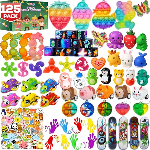 TwCare 125 Pcs Party Favors Fidget Toys Pack Randomly Selected Pop Sensory Set 65 Stickers Gifts for Kids Adults Boy Girl Stocking Stuffers Autistic Goodie Bag Filler Treasure Box Classroom Prizes School - Image 1