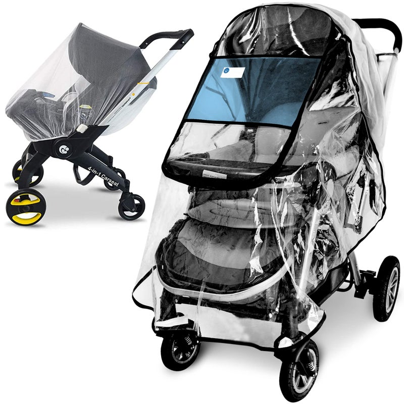 Stroller Rain Cover and Baby Stroller Mosquito Net2Piece SetUniversal Stroller AccessoryWaterproof Windproof ProtectionProtect from Dust SnowBaby Travel Weather Shield