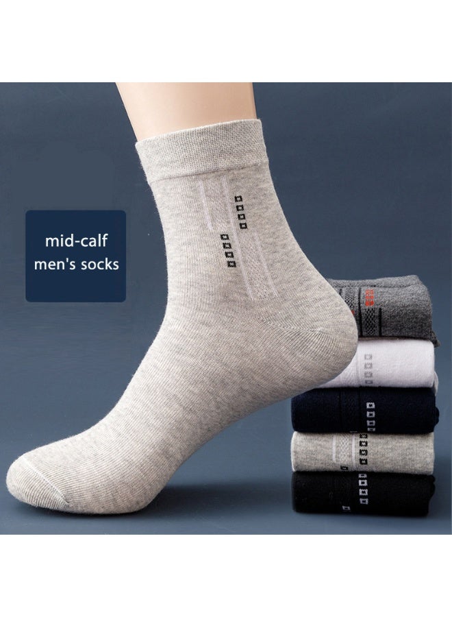 5 pairs of men's cotton round neck socks: mid to small legs, formal socks, moisture wicking, suitable for all seasons, striped pattern, multiple colors, suitable for business casual wear (5 colors) - Image 2