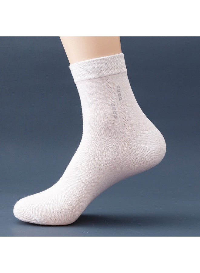 5 pairs of men's cotton round neck socks: mid to small legs, formal socks, moisture wicking, suitable for all seasons, striped pattern, multiple colors, suitable for business casual wear (5 colors) - Image 4