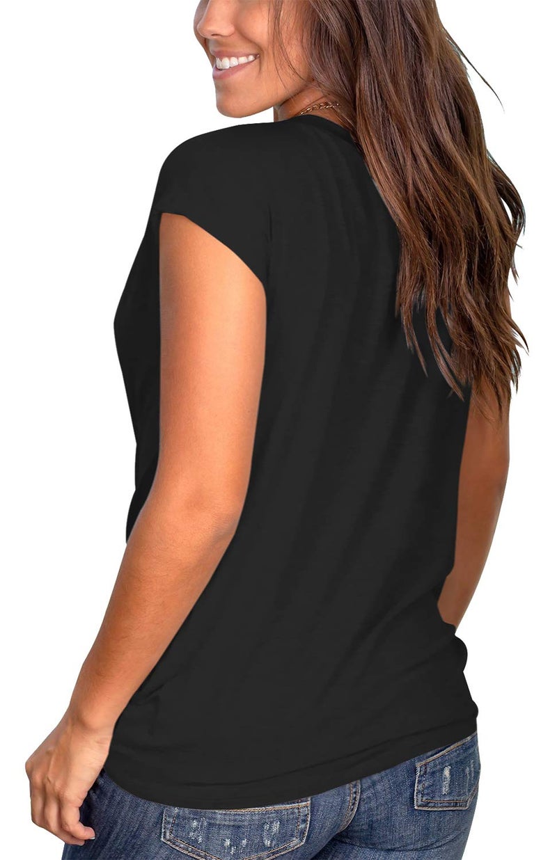 Jescakoo Women's Summer Twist Tops Solid Short Sleeve Workout Simple T-Shirts Black XL - Image 4