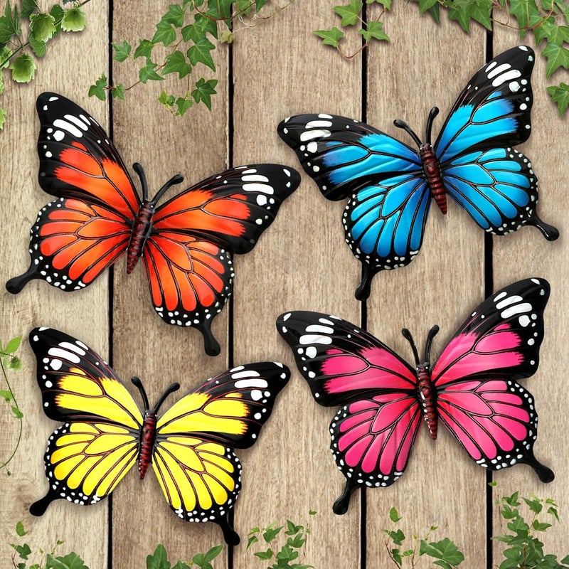 LSFFM 4 Pack Metal Butterfly Decorations, 6.7 in Butterfly Wall Art Sculpture Hanging Decor, Metal Butterflies Outdoor Decor for The Garden, Patio, Fence, Home, and Yard - Image 1