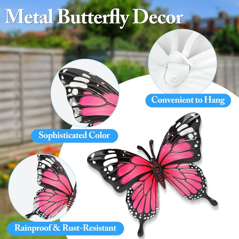 LSFFM 4 Pack Metal Butterfly Decorations, 6.7 in Butterfly Wall Art Sculpture Hanging Decor, Metal Butterflies Outdoor Decor for The Garden, Patio, Fence, Home, and Yard - Image 3