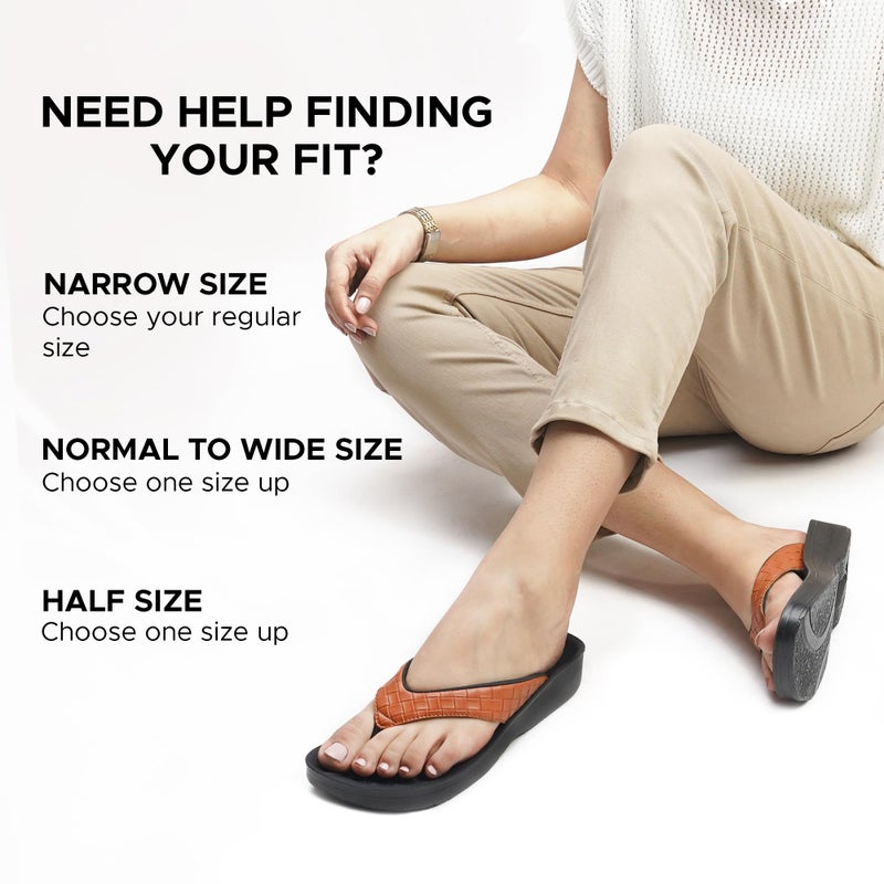 AEROTHOTIC Comfy Flip Flops for Women with Arch Support Orthotic Footbed Stylish Faux Leather Padded Straps with Soft Toe Post & Non-Slip Sole Slip On Casual Indoor and Outdoor Ladies Sandals (Clarus Tan, Size 8) - Image 3
