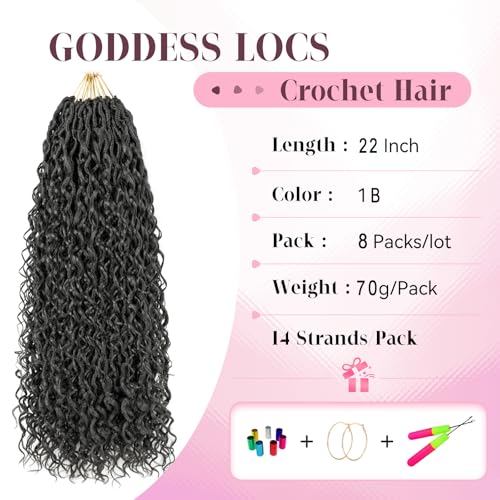 Aipin Long New Goddess Locs Crochet Hair 22 Inch Boho River Locs Hippie Locs Wavy Crochet With Curly Hair In Middle And Ends Braids Hair Extensions (8 Packs,22 inch, 1B) - Image 2