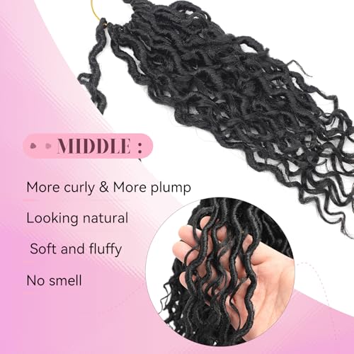 Aipin Long New Goddess Locs Crochet Hair 22 Inch Boho River Locs Hippie Locs Wavy Crochet With Curly Hair In Middle And Ends Braids Hair Extensions (8 Packs,22 inch, 1B) - Image 4