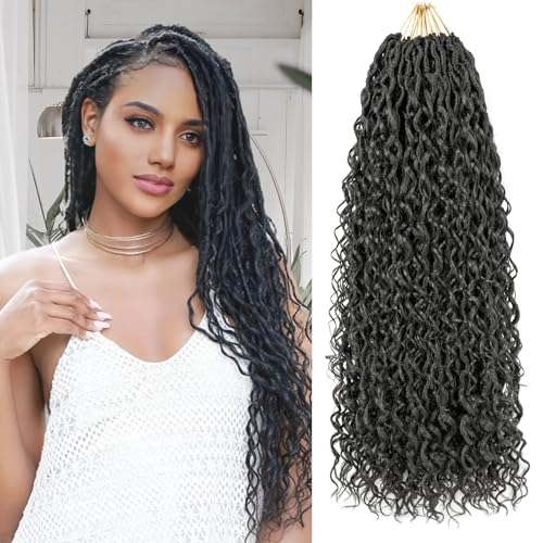 Aipin Long New Goddess Locs Crochet Hair 22 Inch Boho River Locs Hippie Locs Wavy Crochet With Curly Hair In Middle And Ends Braids Hair Extensions (8 Packs,22 inch, 1B) - Image 1