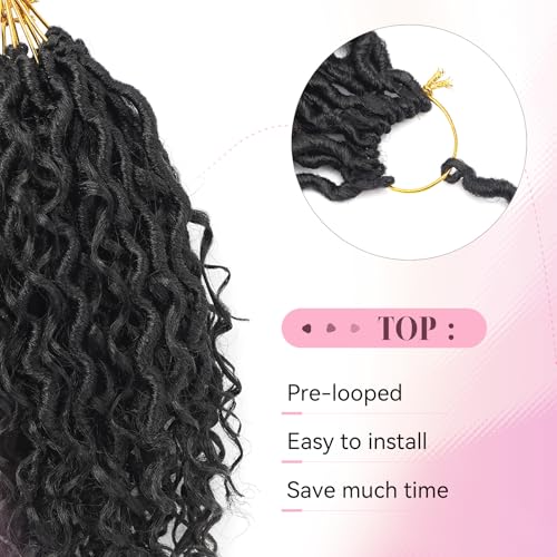 Aipin Long New Goddess Locs Crochet Hair 22 Inch Boho River Locs Hippie Locs Wavy Crochet With Curly Hair In Middle And Ends Braids Hair Extensions (8 Packs,22 inch, 1B) - Image 3