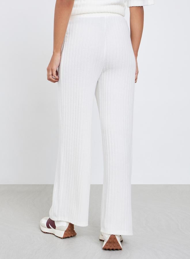 Styli Off White Ribbed Knit Wide Leg Pants - Image 4