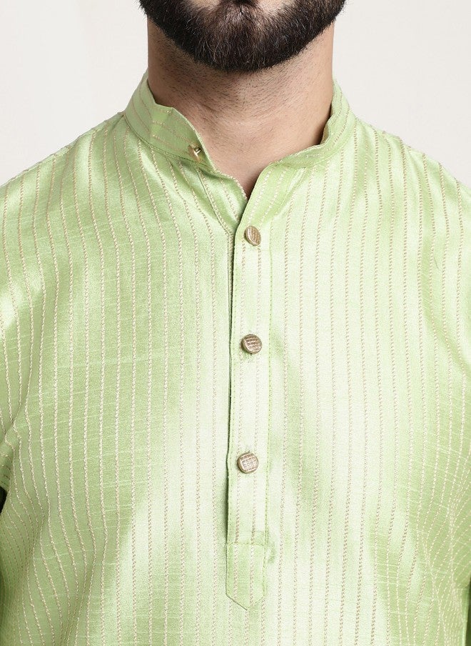 Sojanya Silk Blend Striped Kurta With Churidar For Men - Image 2