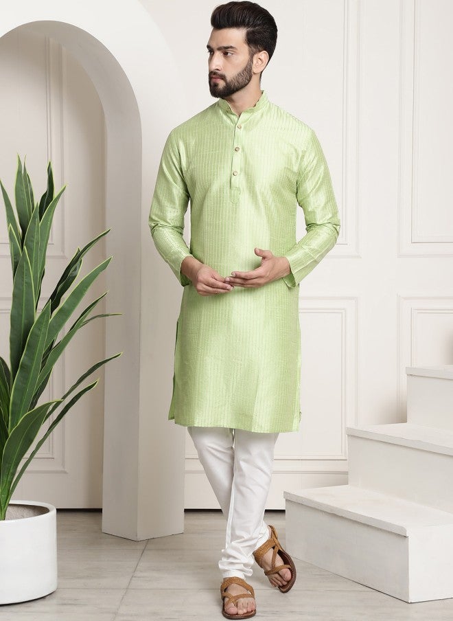 Sojanya Silk Blend Striped Kurta With Churidar For Men - Image 1