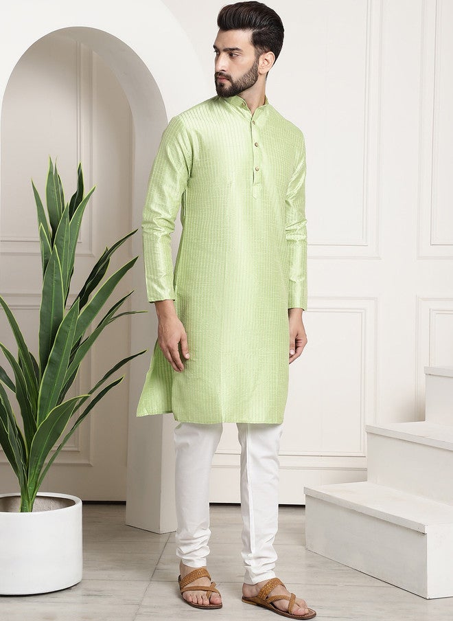 Sojanya Silk Blend Striped Kurta With Churidar For Men - Image 4