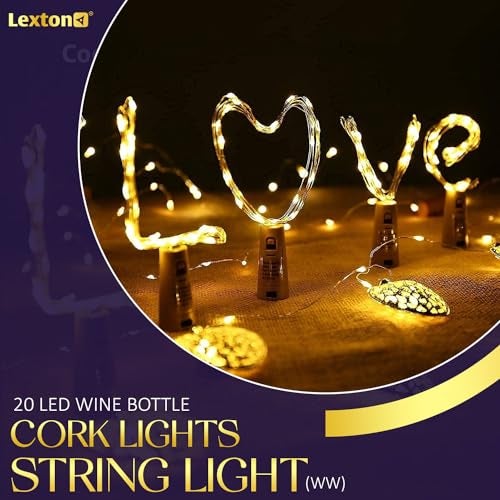 Lexton 20 LED 2 Meter Wine Bottle Cork Lights Copper Wire String Lights - Battery Operated | for Indoor & Outdoor Decorations (Warm White, Pack of 2) - Image 2