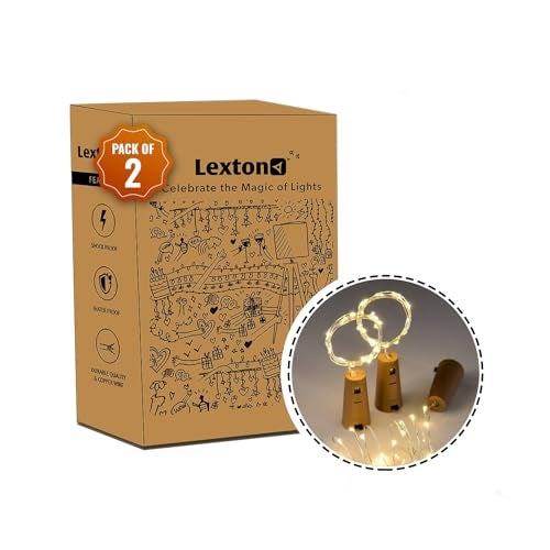 Lexton 20 LED 2 Meter Wine Bottle Cork Lights Copper Wire String Lights - Battery Operated | for Indoor & Outdoor Decorations (Warm White, Pack of 2) - Image 1