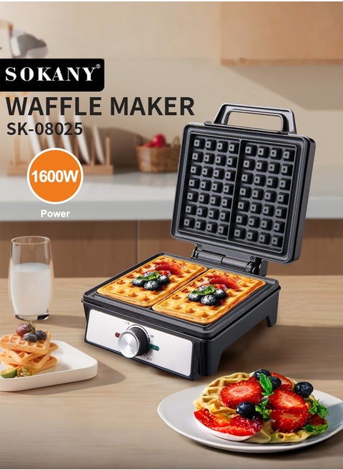 Electric Waffle Maker,1600W 2 Slice Non-Stick Teflon plates & Adjustable Temperature Control,SK-08025