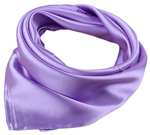 X&F Women's Solid Stain Charmeuse Neckerchief Square Scarf 23" * 23" Light Purple - Image 5