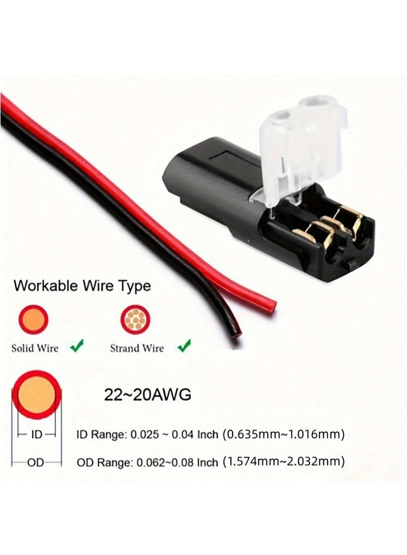 12-pin dual-wire input connector, 2-pin 2-port, PVC insulated, copper contact material, quick-connect terminal, no-load power mode, with locking clip, for connecting LED lighting wires in cars and homes - Image 4
