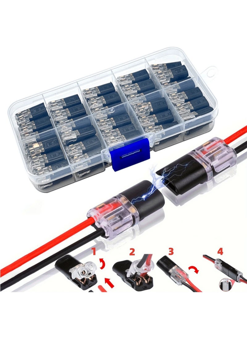 12-pin dual-wire input connector, 2-pin 2-port, PVC insulated, copper contact material, quick-connect terminal, no-load power mode, with locking clip, for connecting LED lighting wires in cars and homes - Image 1