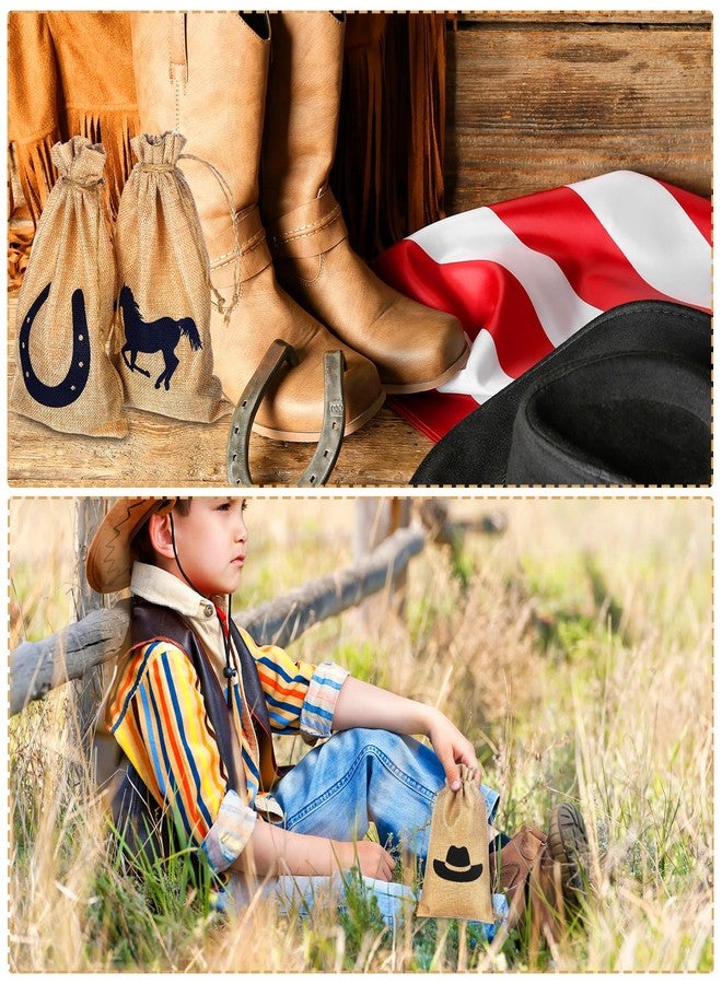 Vincreem 25 Pieces 6 x 10 Inch Western Horse Party Favor Horse Party Bags with Drawstring Reusable Burlap Pattern with Horseshoe, Cowboy Boots, Cowboy Hat Dollar Bags for Cowgirl Birthday Decor - Image 5