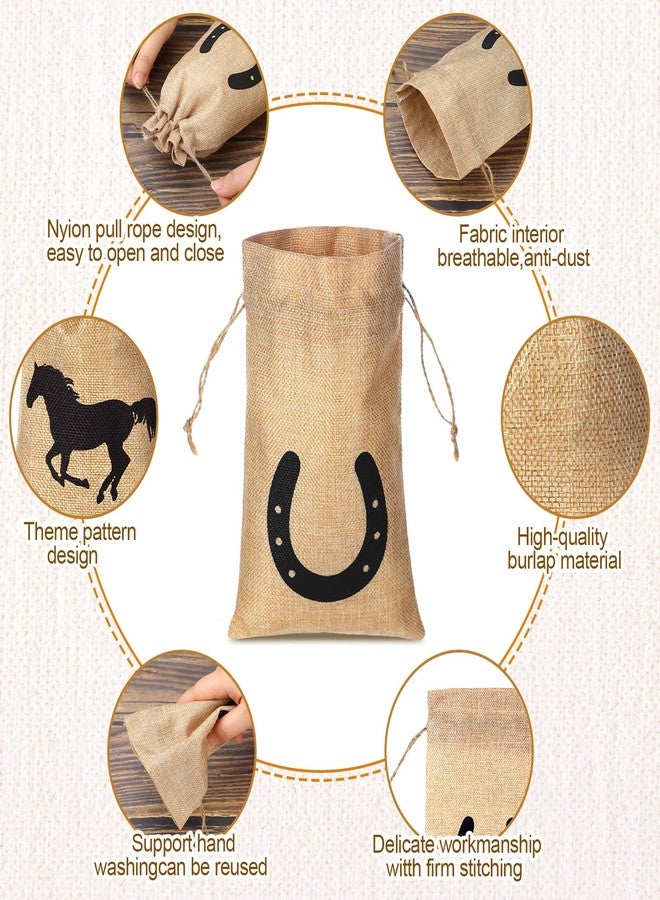 Vincreem 25 Pieces 6 x 10 Inch Western Horse Party Favor Horse Party Bags with Drawstring Reusable Burlap Pattern with Horseshoe, Cowboy Boots, Cowboy Hat Dollar Bags for Cowgirl Birthday Decor - Image 3