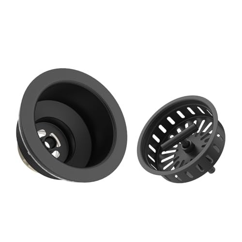 KONE Black Kitchen Sink Drain Matte Black Sink Strainer 3-1/2 Inch Drain Assembly Kit Replacement for Universal 3.5 Inch Kitchen Sink, All Stainless Steel Body with Strainer Basket and Drain Stopper - Image 4