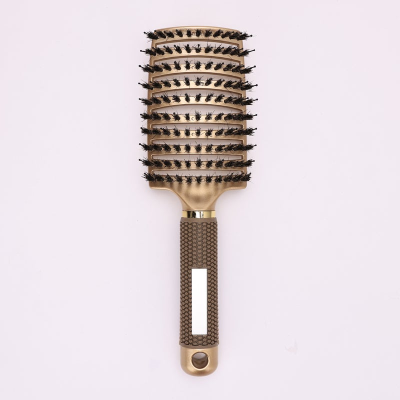 Generic Golden Boar Bristle Ceramic Hair Curling Brush Golden Belt Hair Big Curved Comb