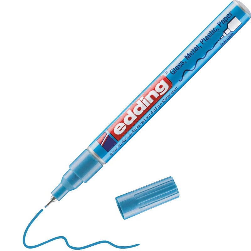 edding 780 Gloss Paint Marker  Light Blue Metallic  1 Paint Marker  Extrafine Round Nib 08 mm  Paint Pen for Glass Pebbles Wood Plastic Paper  Waterproof high Coverage