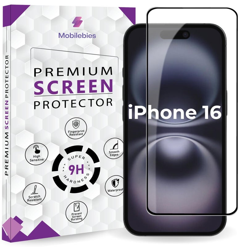 Mobilebies Premium Tempered Glass Screen Protector Guard For iPhone 16 Plus/iPhone 15 Plus (6.7 Inch, Pack of 1) | Edge to Edge Coverage With Easy to installation kit - Image 1