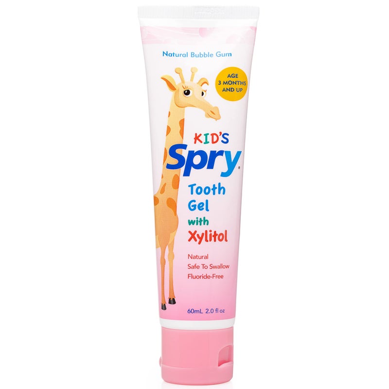 Spry Natural Xylitol Toothpaste for Baby, Toddler and Kids Age 3 Months and Up - Fluoride Free Tooth Gel, Tasty, Support Development of Emerging Teeth, Bubble Gum 2 Fl Oz (Pack of 1) - Image 1