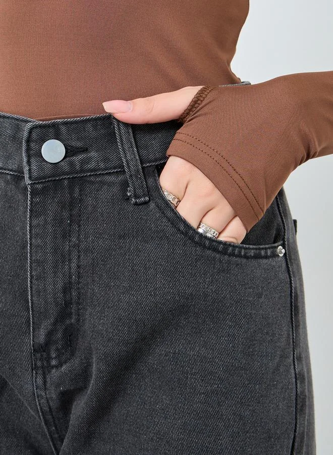 Styli Styli Mid Rise Plain Wide Leg Jeans