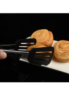 HENIJ HENIJ 3 Pcs Kitchen Tongs for Cooking Silicone Tips BPA Free Nonstick Stainless Steel BBQ Locking Food Tongs for Pasta Salad Steak Frying Serving Black  - Image 3