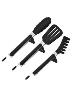 HENIJ HENIJ 3 Pcs Kitchen Tongs for Cooking Silicone Tips BPA Free Nonstick Stainless Steel BBQ Locking Food Tongs for Pasta Salad Steak Frying Serving Black  - Image 1
