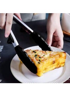 HENIJ HENIJ 3 Pcs Kitchen Tongs for Cooking Silicone Tips BPA Free Nonstick Stainless Steel BBQ Locking Food Tongs for Pasta Salad Steak Frying Serving Black  - Image 2