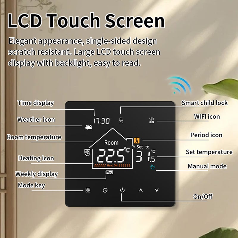 Electric Floor Thermostat 16A: High-Definition Color Touch Screen - Smart Timing Energy-Saving Heating Cable Controller for Home Office Indoor Use - Image 4