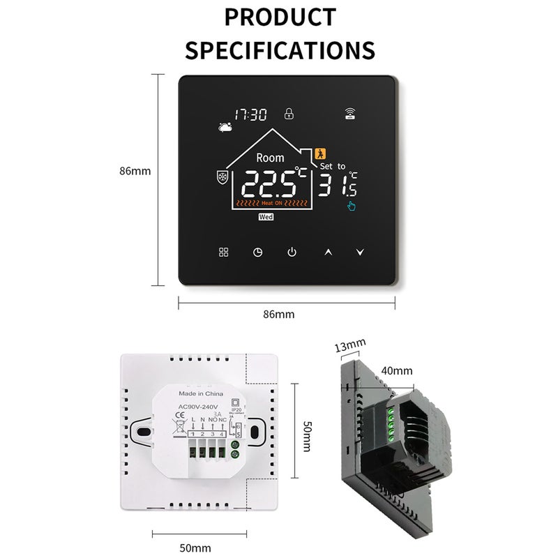 Electric Floor Thermostat 16A: High-Definition Color Touch Screen - Smart Timing Energy-Saving Heating Cable Controller for Home Office Indoor Use - Image 5